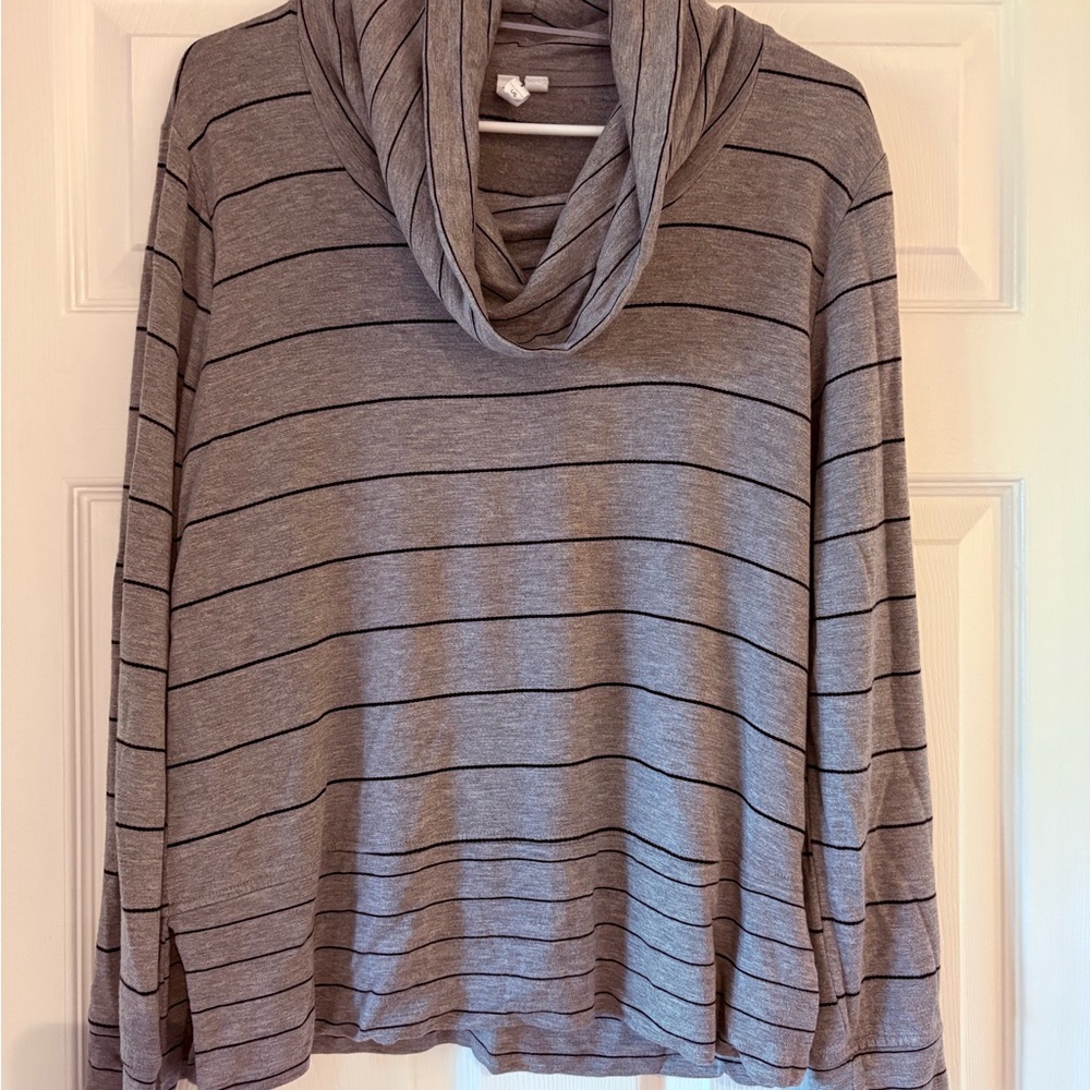 Women's Gray Striped Cowl Neck Top - Size L